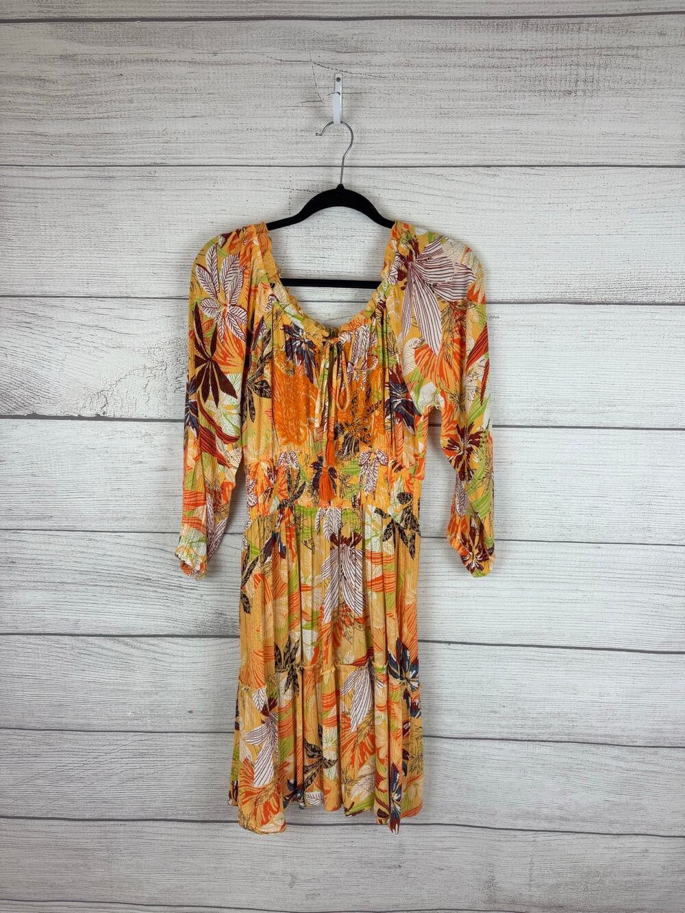 Urban Mangoz Women's Orange Tropical Palm Printed Dress Size L/XL